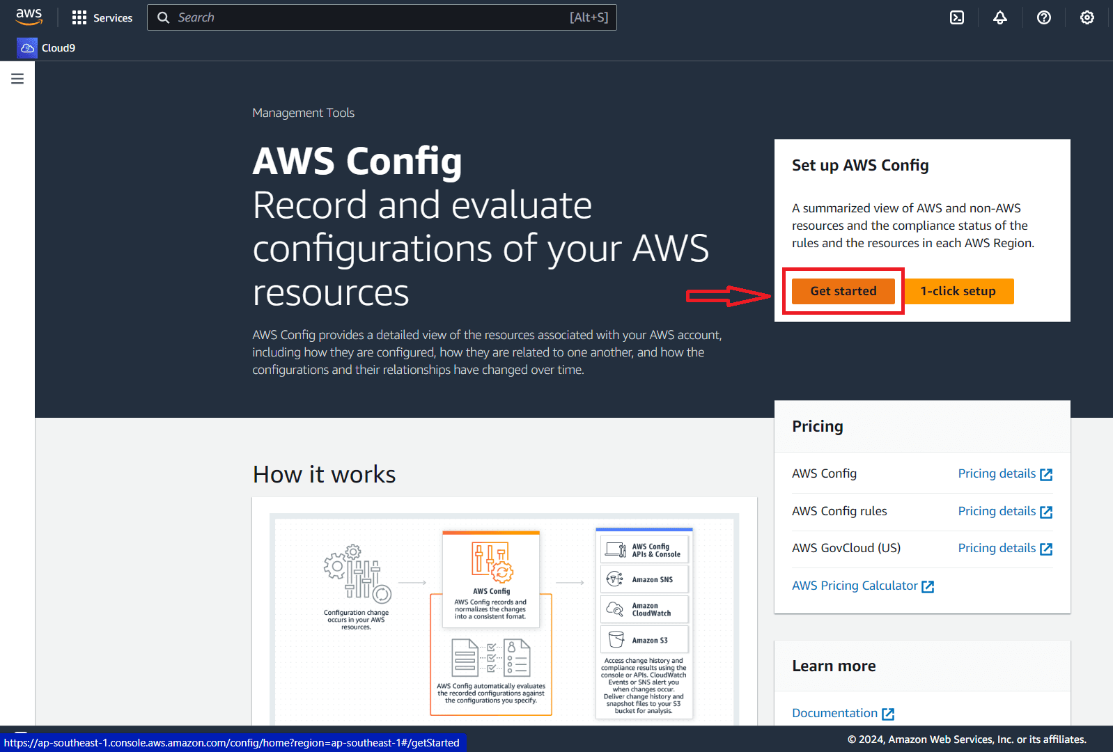 AWS Config dashboard page