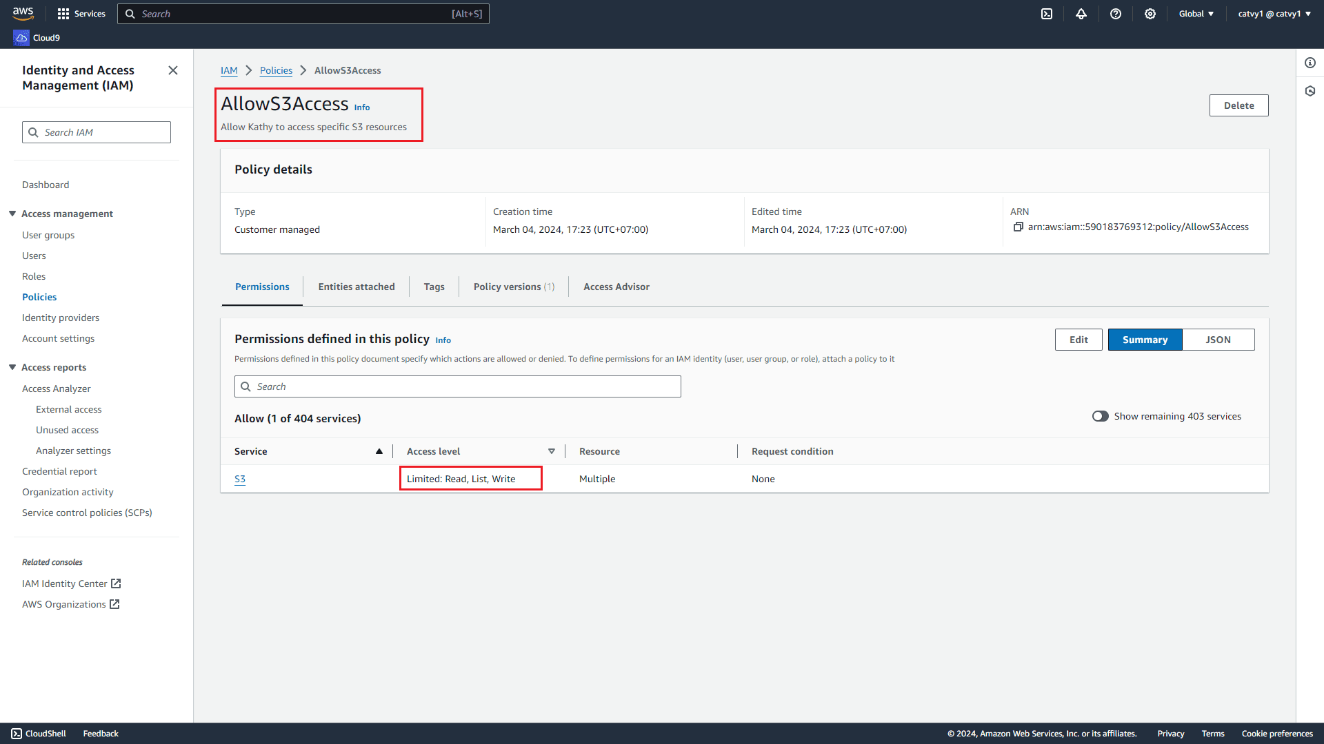 AWS IAM S3 Policy with Read, List and Write permission